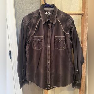 Black Rock47 by Wrangler long sleeved snap up shirt. Size Large.